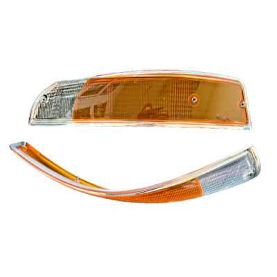 Porsche 911 912 69-73 Euro Front Turn Signal Light Lens Pair-Silver Trim