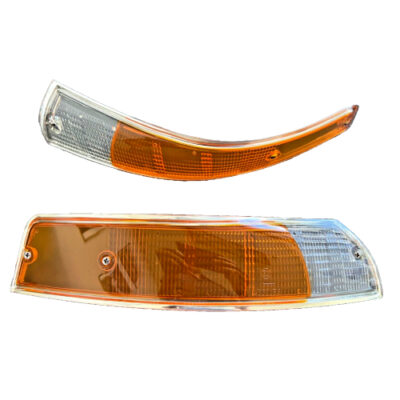 Porsche 911 912 69-73 Euro Front Turn Signal Light Lens Pair-Silver Trim