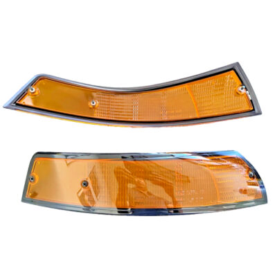 Porsche 911 912 69-73 USA Front Amber Turn Signal Light Lens Pair-Black Trim