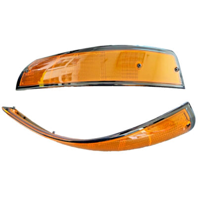 Porsche 911 912 69-73 USA Front Amber Turn Signal Light Lens Pair-Black Trim