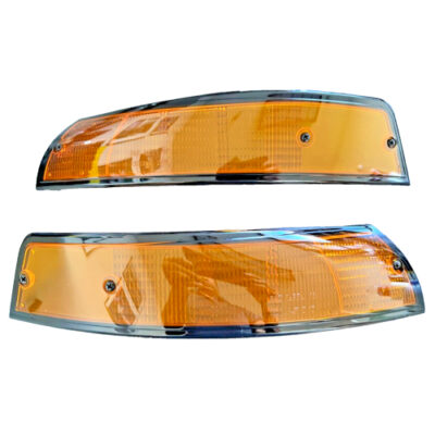 Porsche 911 912 69-73 USA Front Amber Turn Signal Light Lens Pair-Black Trim